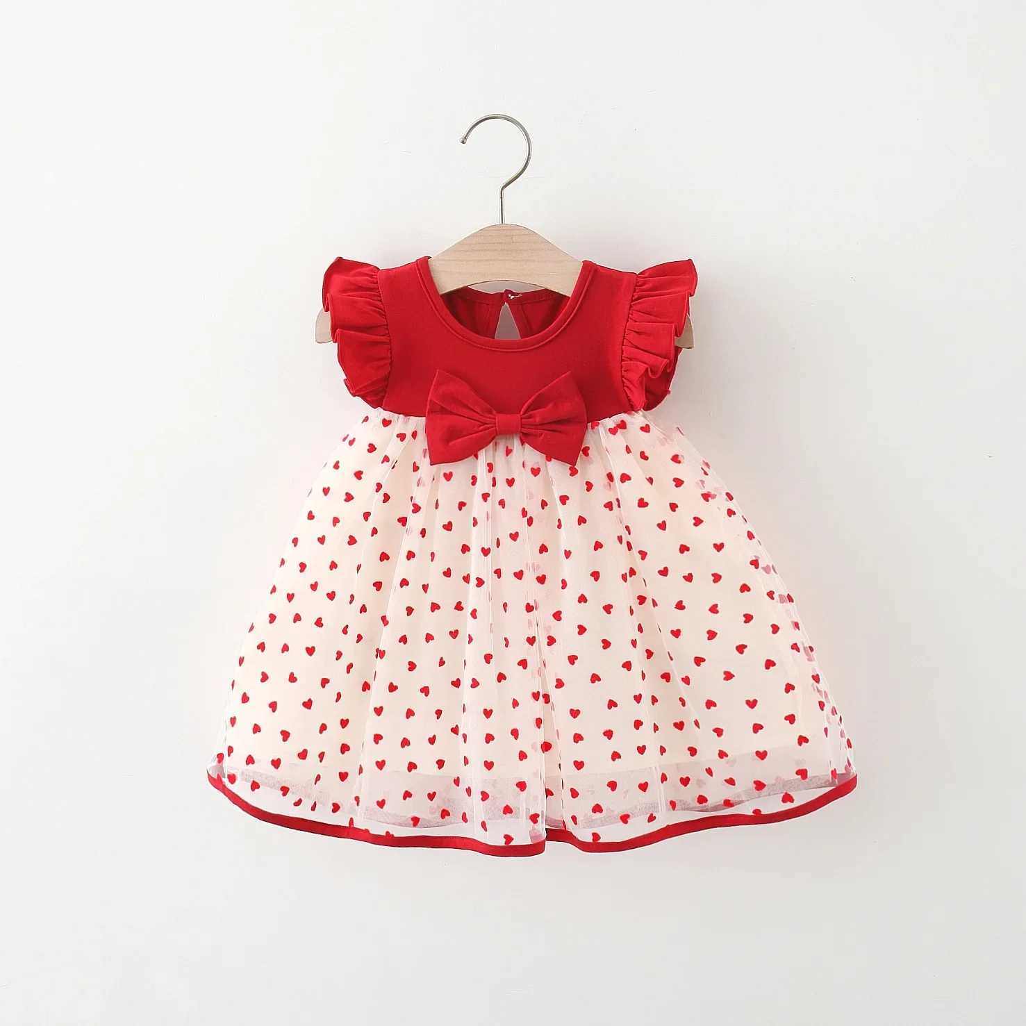 (0-3 Years Old) Summer Baby Girl Bow Flying Sleeves Princess Dress Girl Korean Edition Little Love Birthday Dress X250220