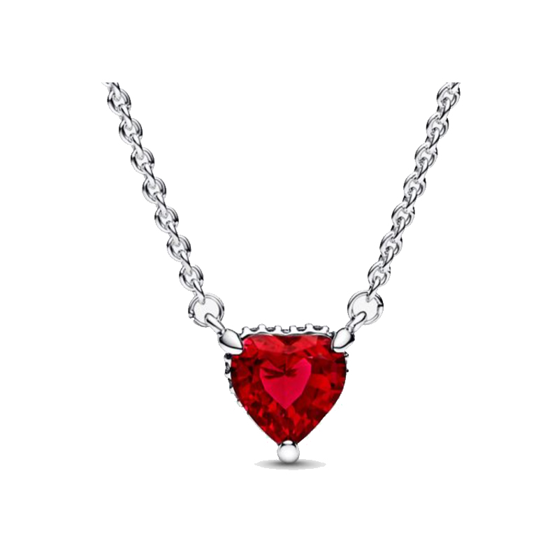 925 Sterling Silver Ring Necklace Stud Earrings Red Shine Heart Jewelry Set For Women Valentine's Day Gift