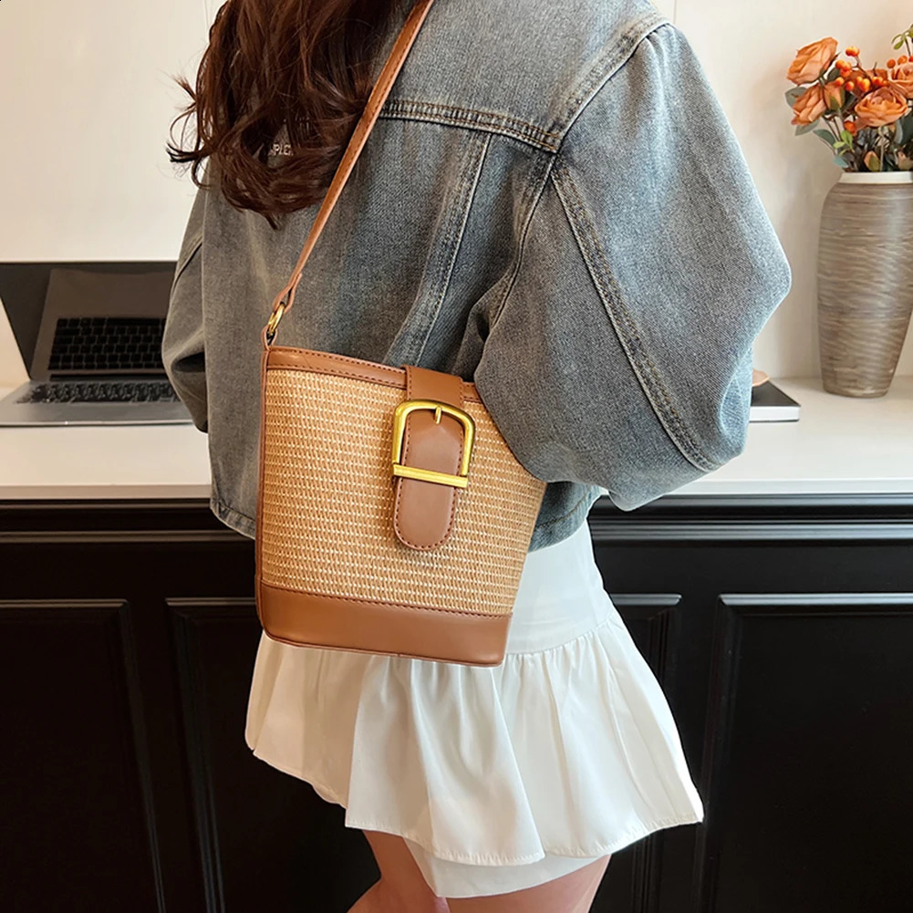 Womens Grass Bucket Bag Grass Bucket Cross Lafia Bag Womens Shoulder Bag Womens Handbag Womens Handbag 241105