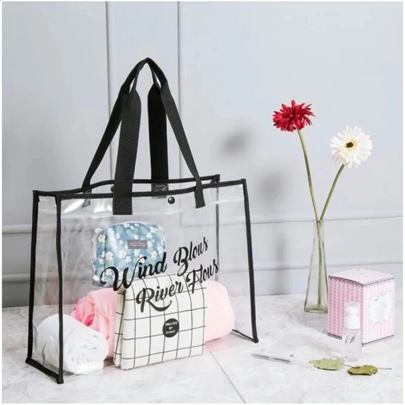 Summer large capacity swimming transparent visible tote thick PVC waterproof washing portable beach bag 240731