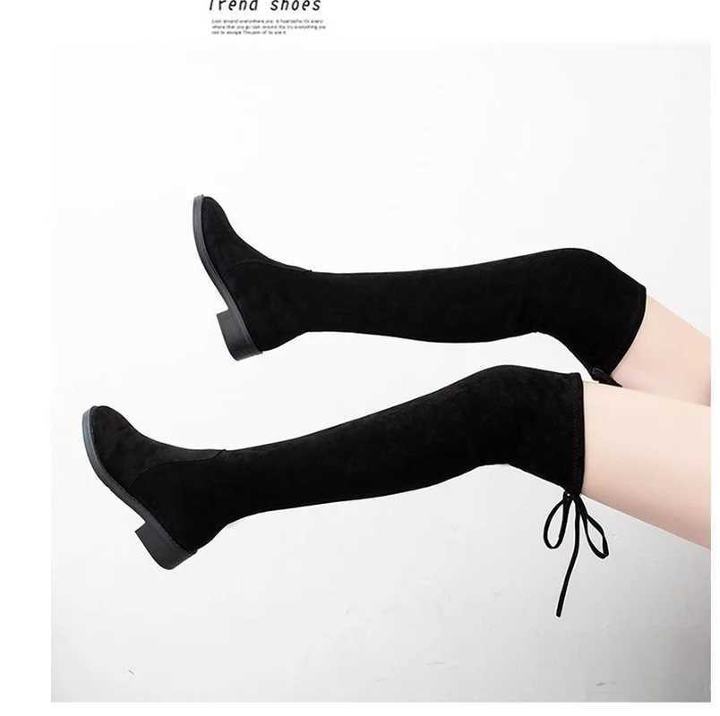 High Quality Thick high heels Fem autumn winter warm knee boots plain sexy Fi shoes black casual plus size 43 T241206