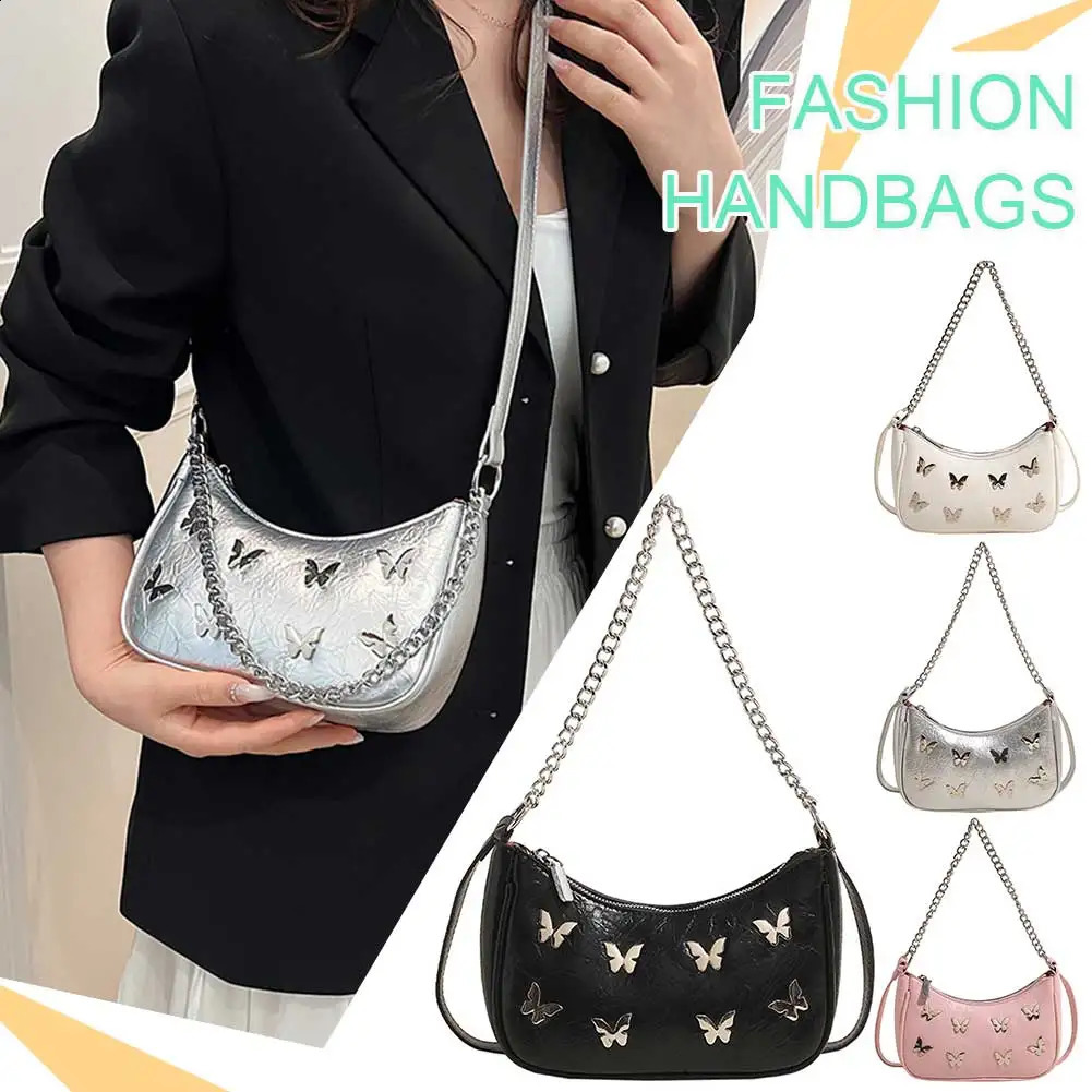 Butterfly Cute Hobo Tote Handbag PU Leather Fashion Handbag Y2K Crossbody Bag with Adjustable Strap for Women and Girls 240801