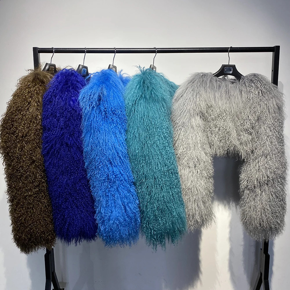 YOLOAgain Plus Size 8XL Womens Real Mongolia Sheep Fur Jacket Cropped Jacket Streetwear 240823