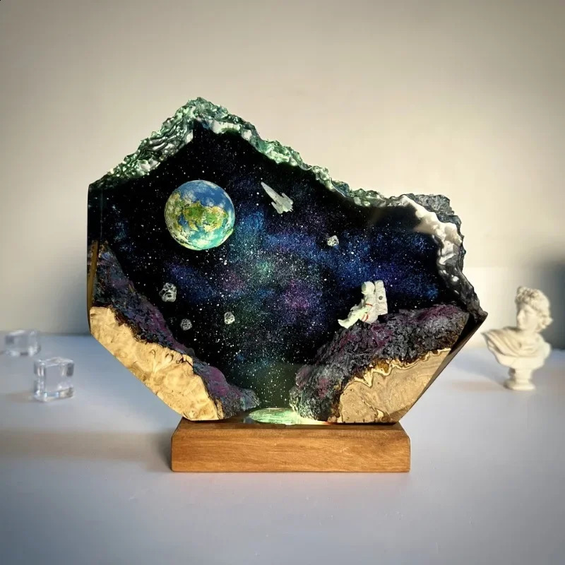 organic resin table lamp creative art decoration lamp space night lamp Milky Way night lamp astronaut rocket USB charging 240731
