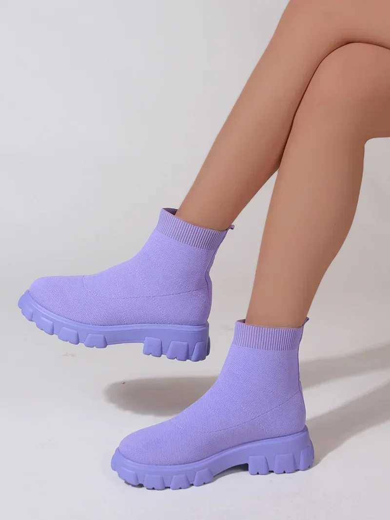 Brand Women Ankle Boots Lightweight Casual Shoes for Women Wedge Fashion Sock Boots Knitting Winter Medium Tube Platform BootCI24801