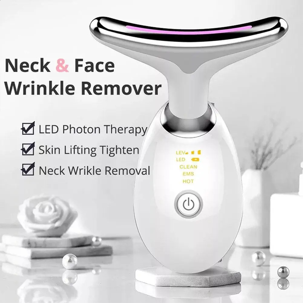 Neck Facial Lifting Device Microcurrent LED Pon Therapy Vibration Face Massager Anti s Tightening Skin Care Tools 240731