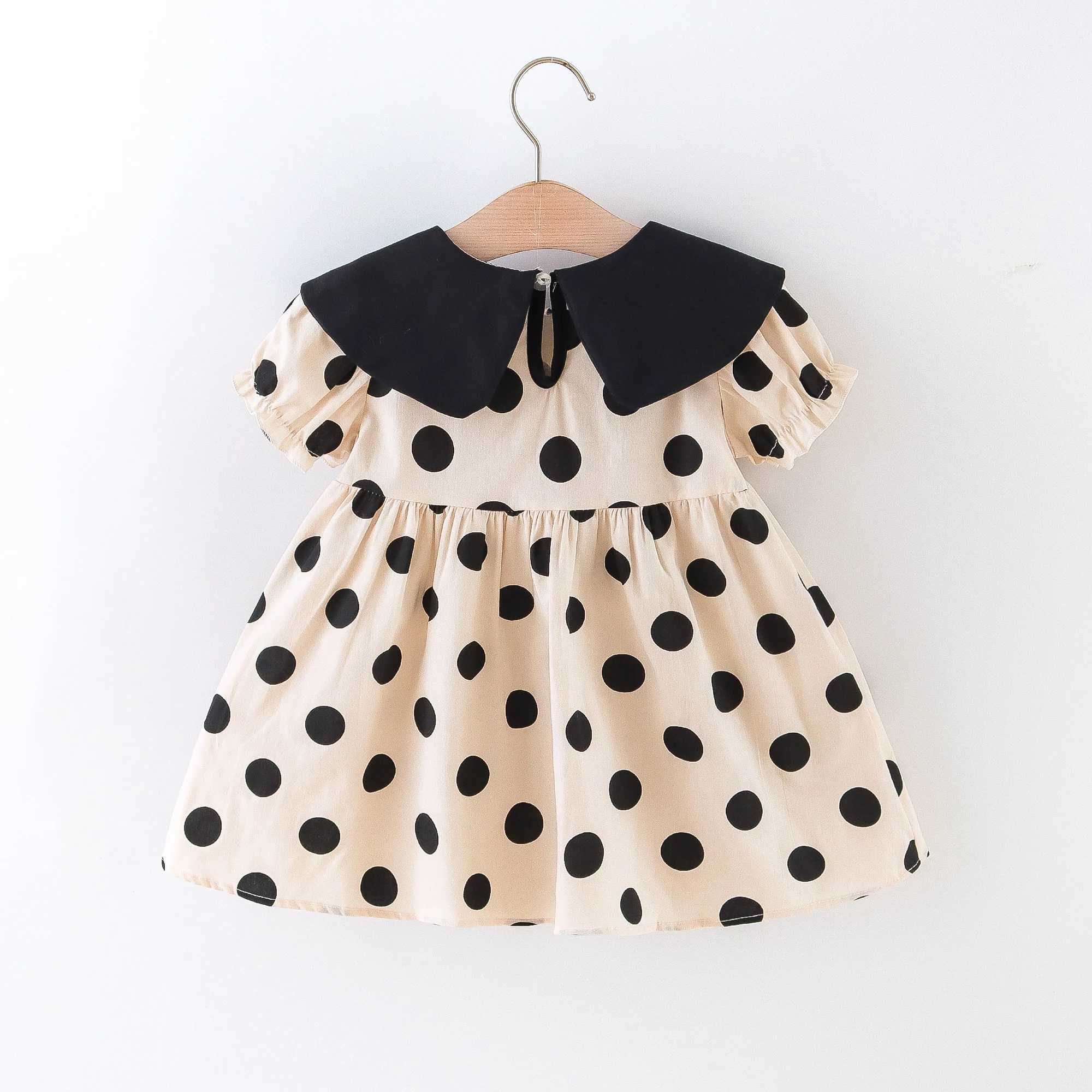 Summer baby girl dress baby girl color matching large lapel full of polka dot bubble sleeves princess dress X250220