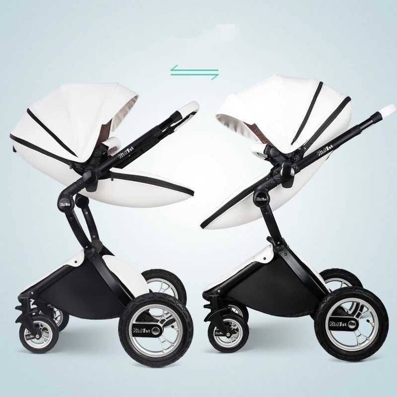 Baby stroller 2 in 1 Luxury PU leather Newborn CarriageHigh Qu Landscape two way trolley car baby Pushchair shell stroller Z250319