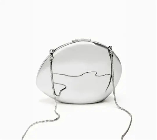 niche Metal shell shape clutch bag Smooth mirror surface silver gold women evening party cute purse handbag 2024 wholesale 250314