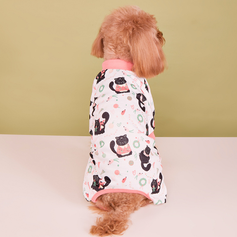 Pet four legged jumpsuit, cartoon print, black cat pet clothing, breathable dog clothing