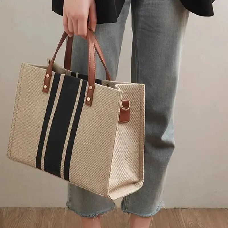 Casual Canvas Stripe Pattern Large Capacity Multifunction Travel Bag Student School Bags Women Daily 240731