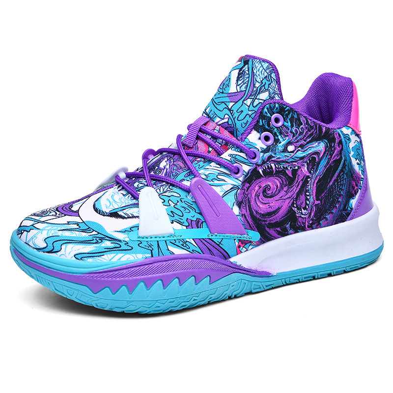 TopFight Mix Color Graffiti Pattern Youth Basketball Boots Rubber Sole Outdoor Sport Shoes Cushioning Anti-Friction Sneakers
