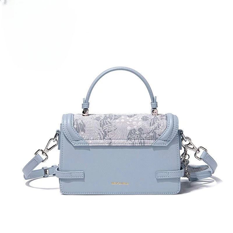 Fresh Womens Bag Highend Blue Embroidered Commuting OL Handbags Single Shoulder Crossbody TopHandle Square Bags 240731