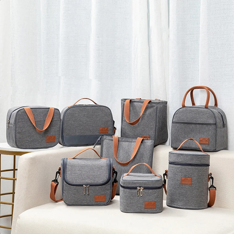 Thermal Lunch Bag for Men Women Gray Oxford Cloth Aluminum Foil Insulation Shoulder Bag Waterproof Picnic cooler Bag 240819