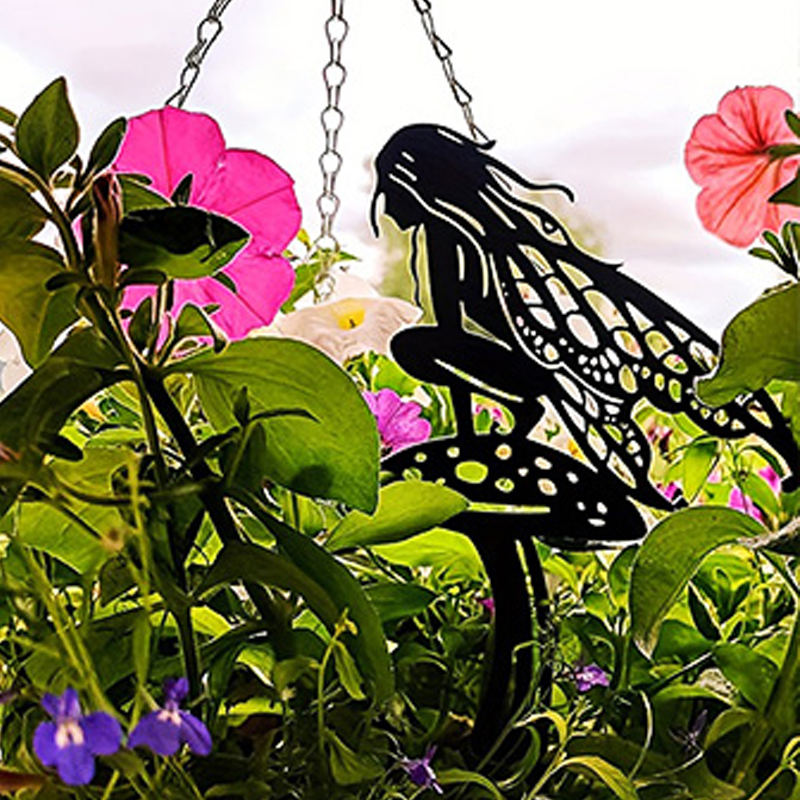 Fairy Garden Elf Metal Squat Mushroom Fairy Silhouette Patio Sign For Garden Decor Outdoor Fall Decor Fence Top