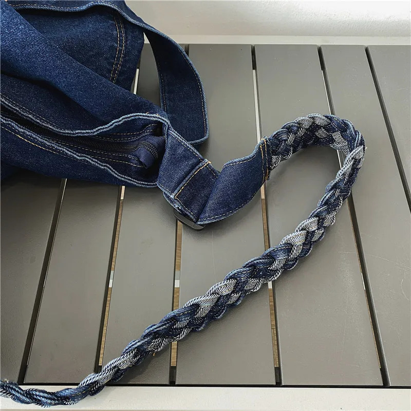 Oversized Patchwork Tote Bags For Women Latest Trend Shoulder Crossbody Bag Braided Strap New Denim Fabric Big Capacity Shopper 240731