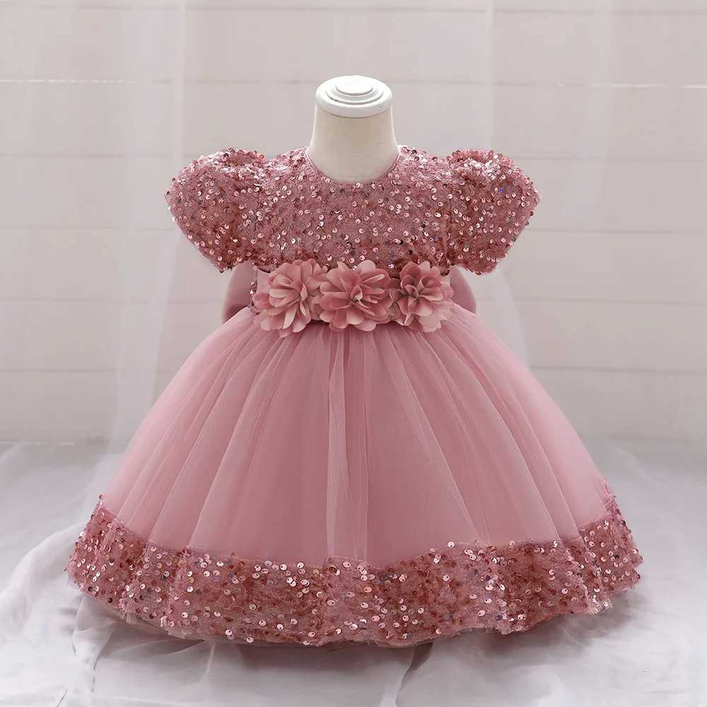 Baby Girl Baptism Newborn Green Sequin Big Bow Flower Toddler Party Summer Dress Kids Christening Children Princess Ball Gown X250203