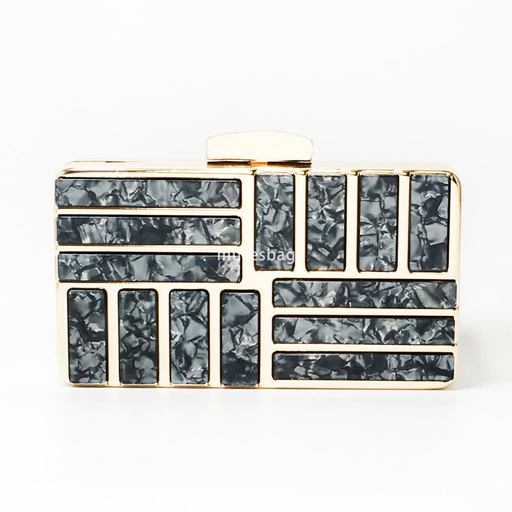 Marble patchwork Striped acrylic evening Bag Women's Carry chain Crossbody fashion metal makeup clutch bag