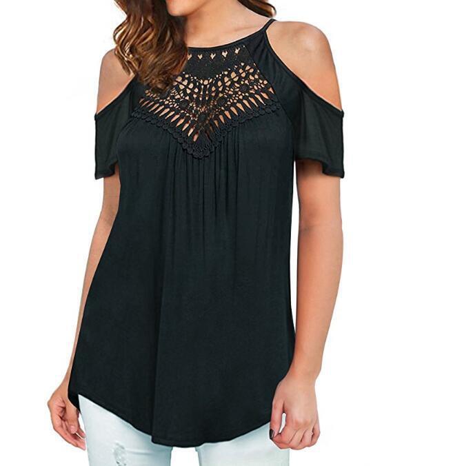 2018 Summer New Off Shoulder Lace T-shirt Short Sleeve