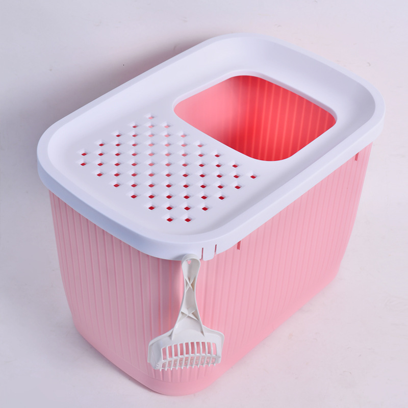 Pet litter box fully enclosed, top in, oversized cat toilet, splash proof with sand for cats