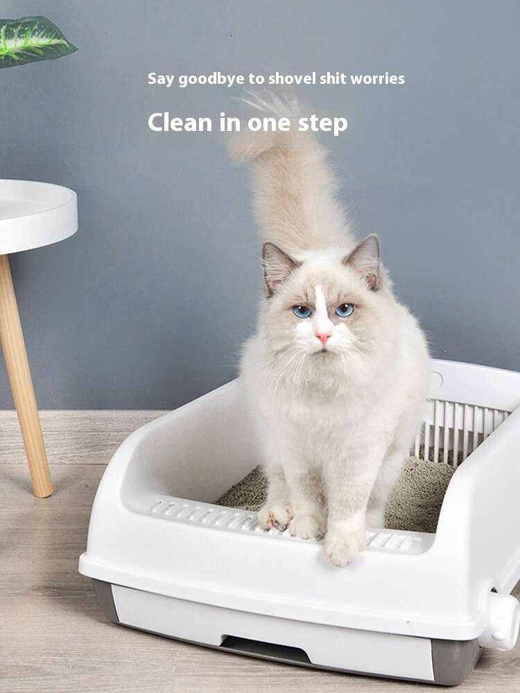 Extra large semi-automatic cat toilet, semi enclosed cat litter box, large cat litter box, anti splash cat supplies