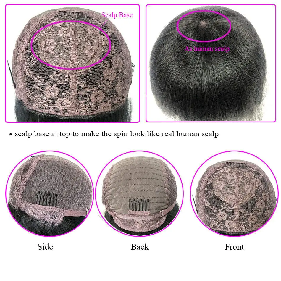 Layered Cut Short Wavy Hair Natural Black with Bang Scalp Top Wig Full Machine Made Human Hair Short Bob Wig Remy 180 density