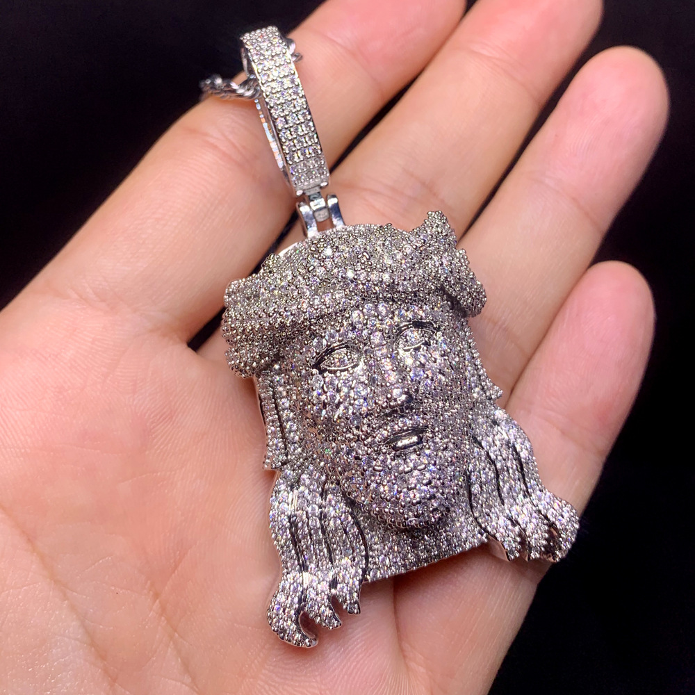 Hip Hop esus Face Pendant Necklace 5A Zircon 18k Real Gold Plated Mens Jewelry