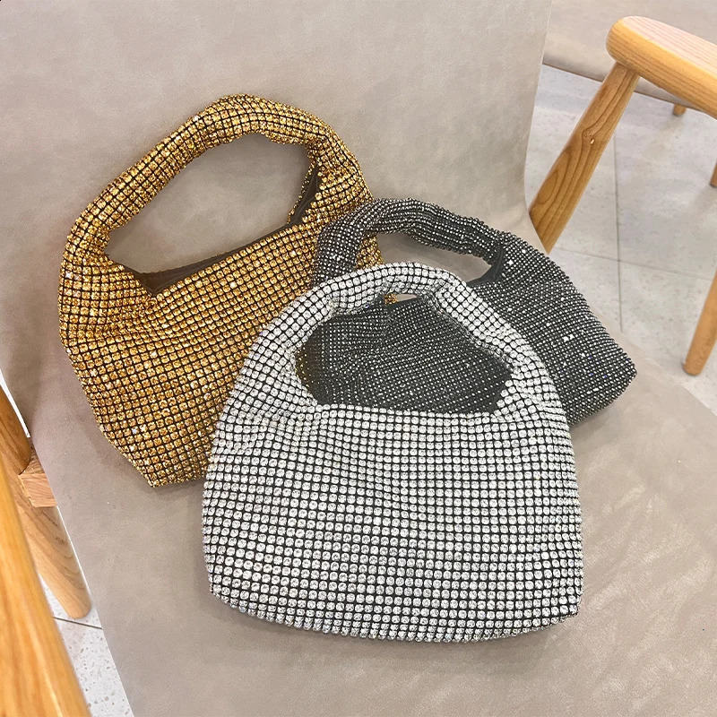 JIOMAY Fashion Silvery Evening Bags Glitter Rhinestone Purses for Women Portable Solid Color Womens Handbags 240731