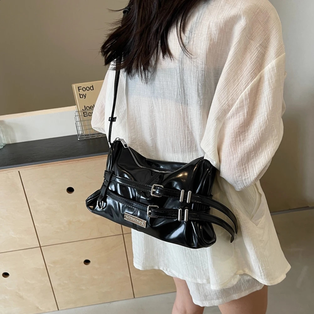 Women Shoulder Bag Double Belted Strap PU Leather Handbag Solid Color Satchel Purse Clutch Purse Travel Bag 240731