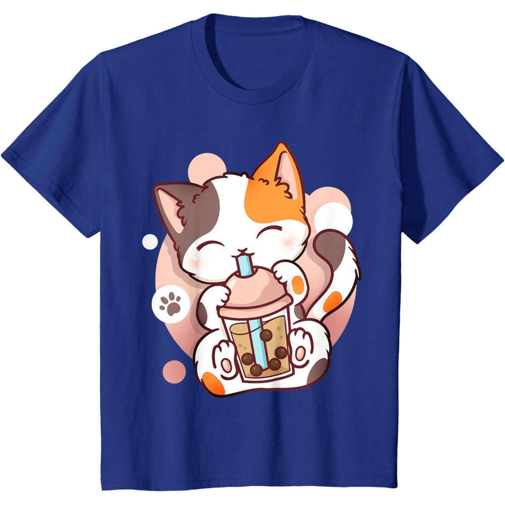 T shirt Mens Cat Boba Bubble Tea Anime Kawaii Neko T-Shirt shirts tshirt graphic tee Casual tops summer clothes Short sleeve Free shipping