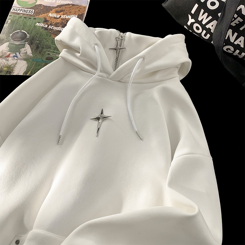 Half high neck hooded sweatshirt for men, 2024 spring new American fashion brand zipper, niche design jacket