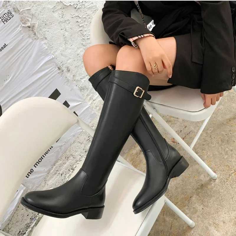 High Quality Warm Low Heel Knee High Boots Autumn Winter New Design Soft Leather Knight Boots Fi Round Toes Warm Botas De Mujer T241206