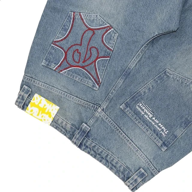 Street Y2k Black Jeans Retro Embroidery Straight Baggy Harajuku Hip Hop Fashion Gothic Ripped Large High Waist Denim Pants 240722