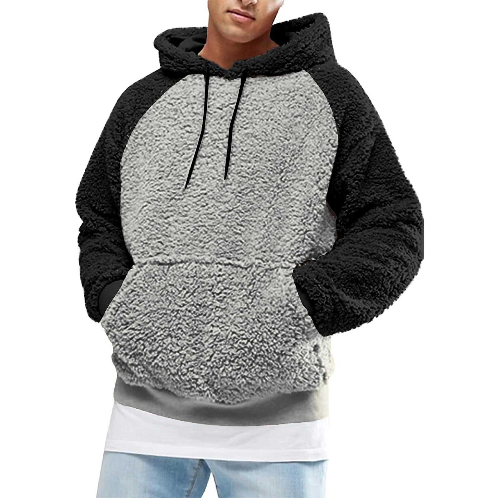 New Autumn and Winter Warm Mens Wool Hooded Sweatshirts Letter Print Hooded Pullover Kangaroo Pocket Hooded Fleece SweatshirtsM240730