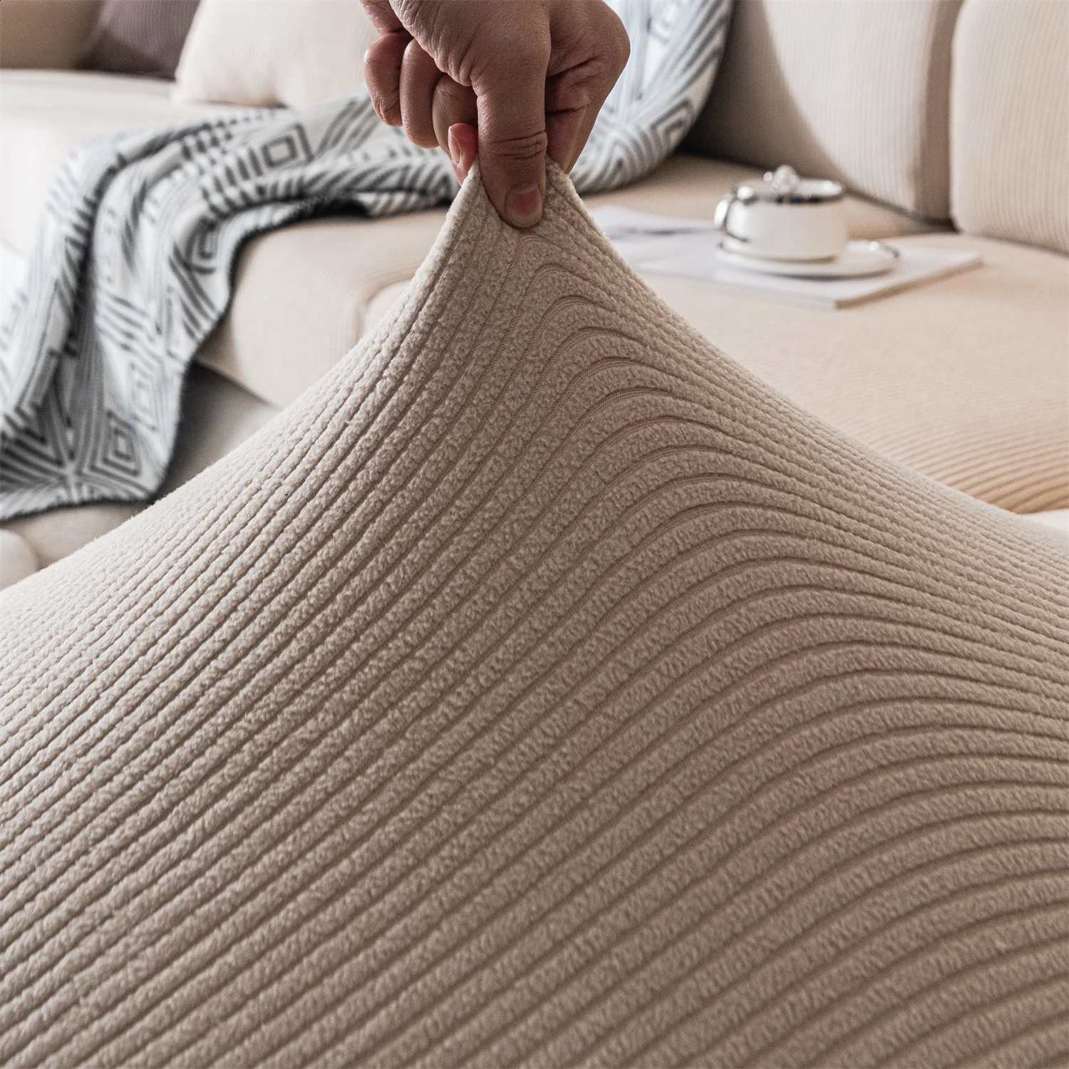 Thicken Stripe Jacquard Stretch Removable Sofa Seat Cushion Cover Washable for Living Room Kids Pets Furniture Protector 240801