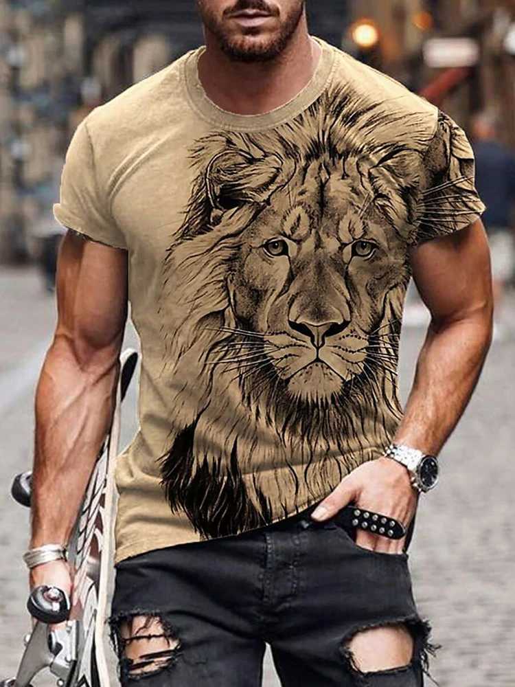 Lion Print Mens T-shirt Summer Street Fashion Mens T-shirt Daily Casual Mens Short Sleeve Top Outdoor Sports Comfort T-shirt M250108