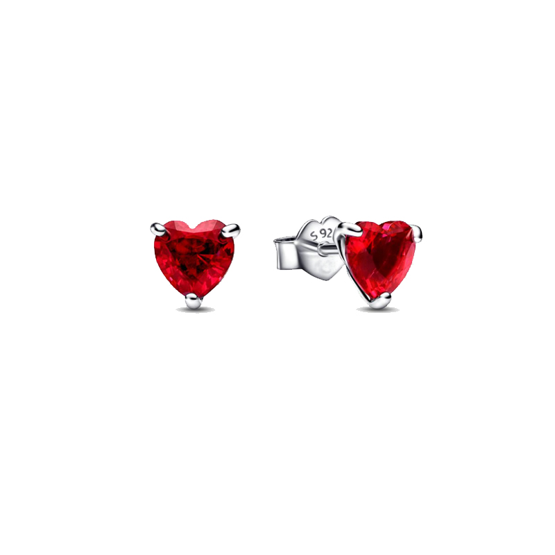 925 Sterling Silver Ring Necklace Stud Earrings Red Shine Heart Jewelry Set For Women Valentine's Day Gift