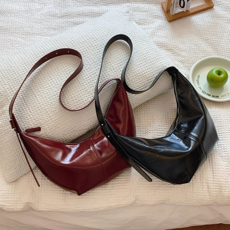Large PU Leather Hobo Shoulder Bag for Women 2024 Korean Fashion Trend Crossbody Handbag