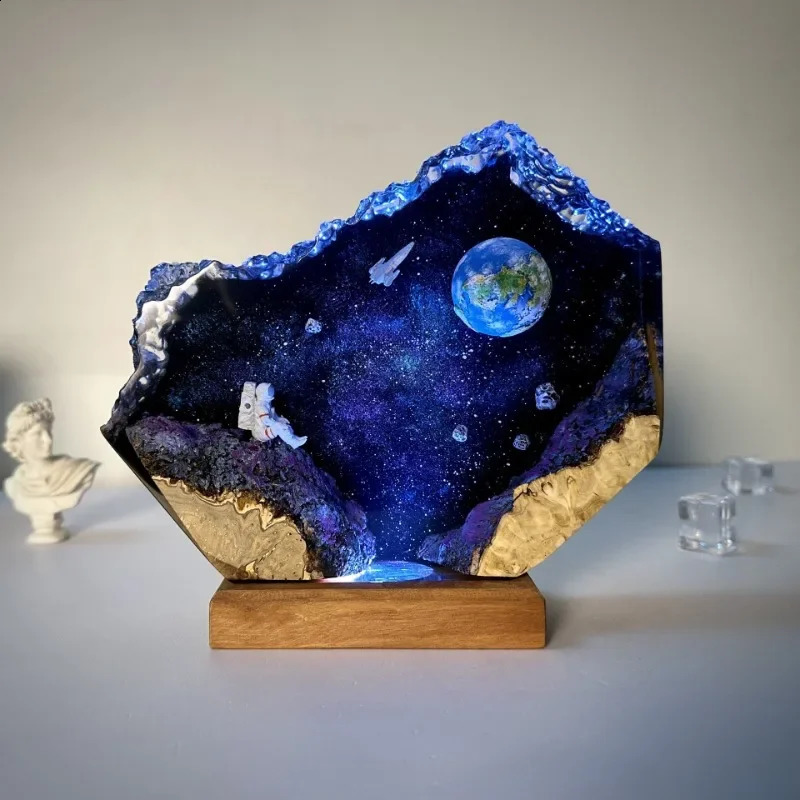 organic resin table lamp creative art decoration lamp space night lamp Milky Way night lamp astronaut rocket USB charging 240731