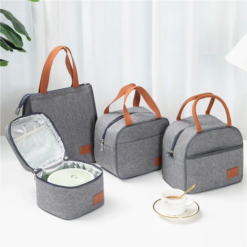 Thermal Lunch Bag for Men Women Gray Oxford Cloth Aluminum Foil Insulation Shoulder Bag Waterproof Picnic cooler Bag 240819