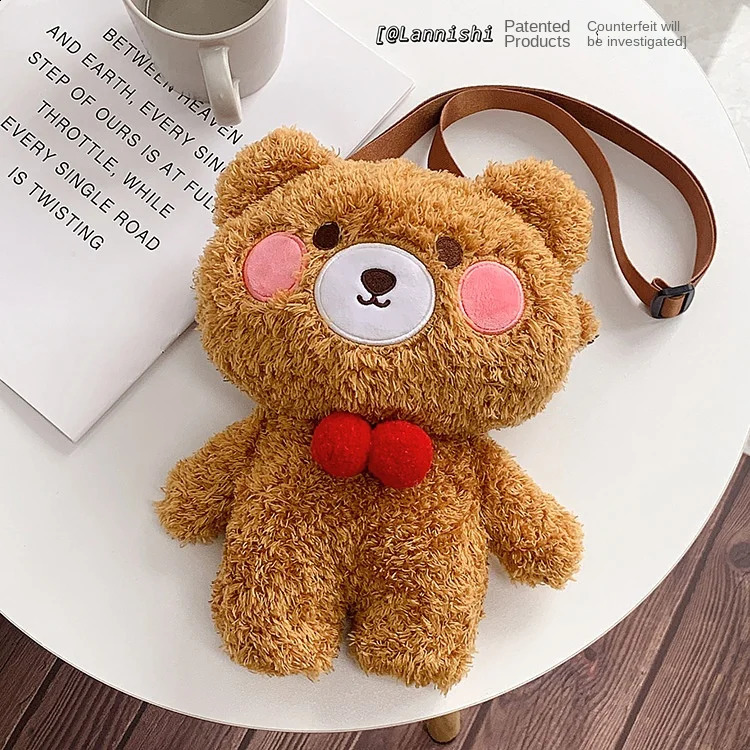 0Ranhong Bear Kids Messenger Quality Bag Cute Plush Oneshoulder Storage Small Gift Korean Style In New Stock Keychain 240731