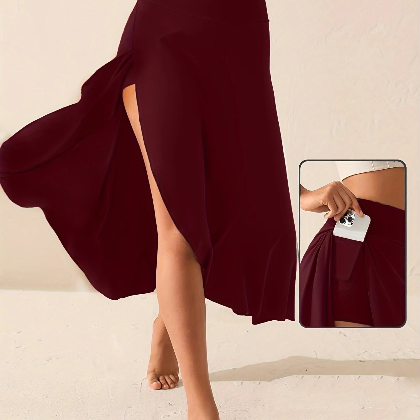 Solid color elegant womens skiing 2024 summer fashion womens irregular split long leather womens street wear pleated dress 240729