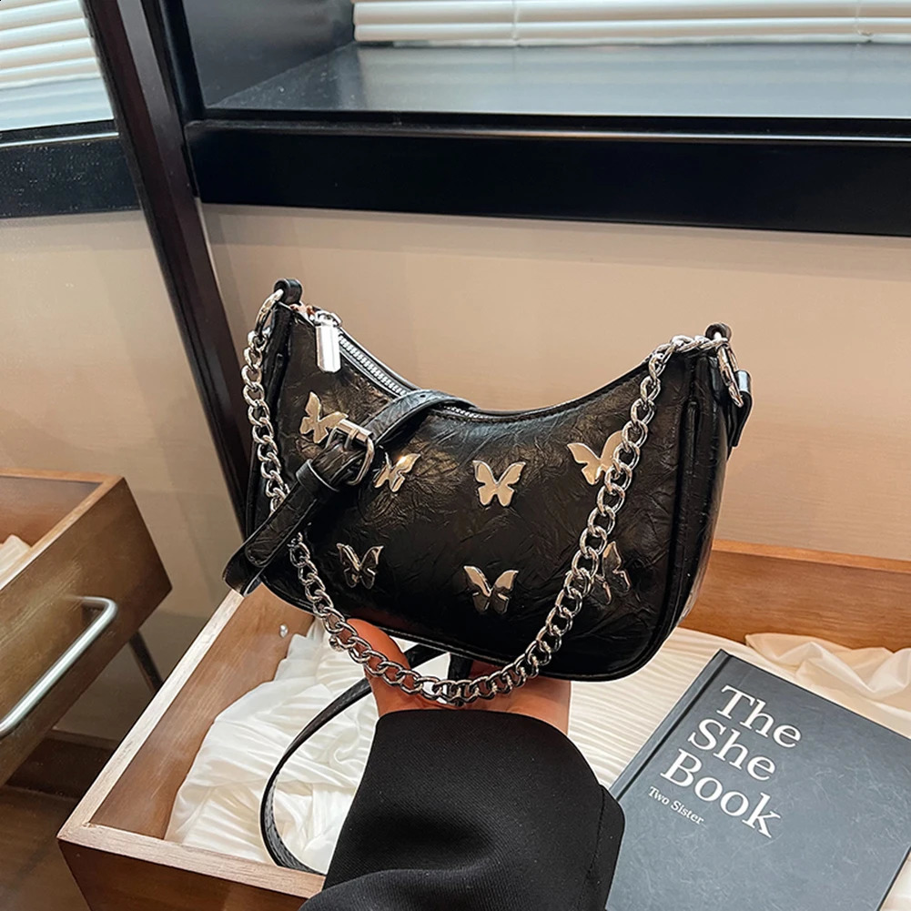 Butterfly Cute Hobo Tote Handbag PU Leather Fashion Handbag Y2K Crossbody Bag with Adjustable Strap for Women and Girls 240801