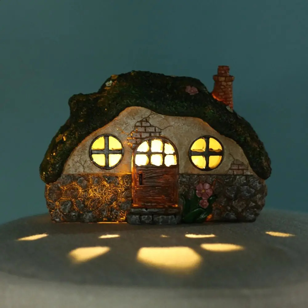 Funny Solar Fairy House Lights Waterproof Resin Fairy House Decorations Lifelike Realistic LED Garden Statue Lights Outdoor 240801