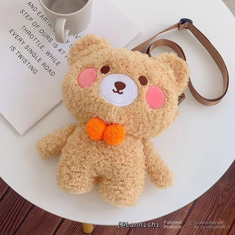 0Ranhong Bear Kids Messenger Quality Bag Cute Plush Oneshoulder Storage Small Gift Korean Style In New Stock Keychain 240731