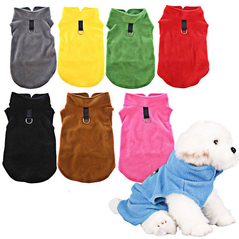 Soft Fleece Dog Clothes Solid Color Warm Pet Vest For Small Dog Back Traction Ring Chihuahua Clothing Puppy Costume Pet Supplies