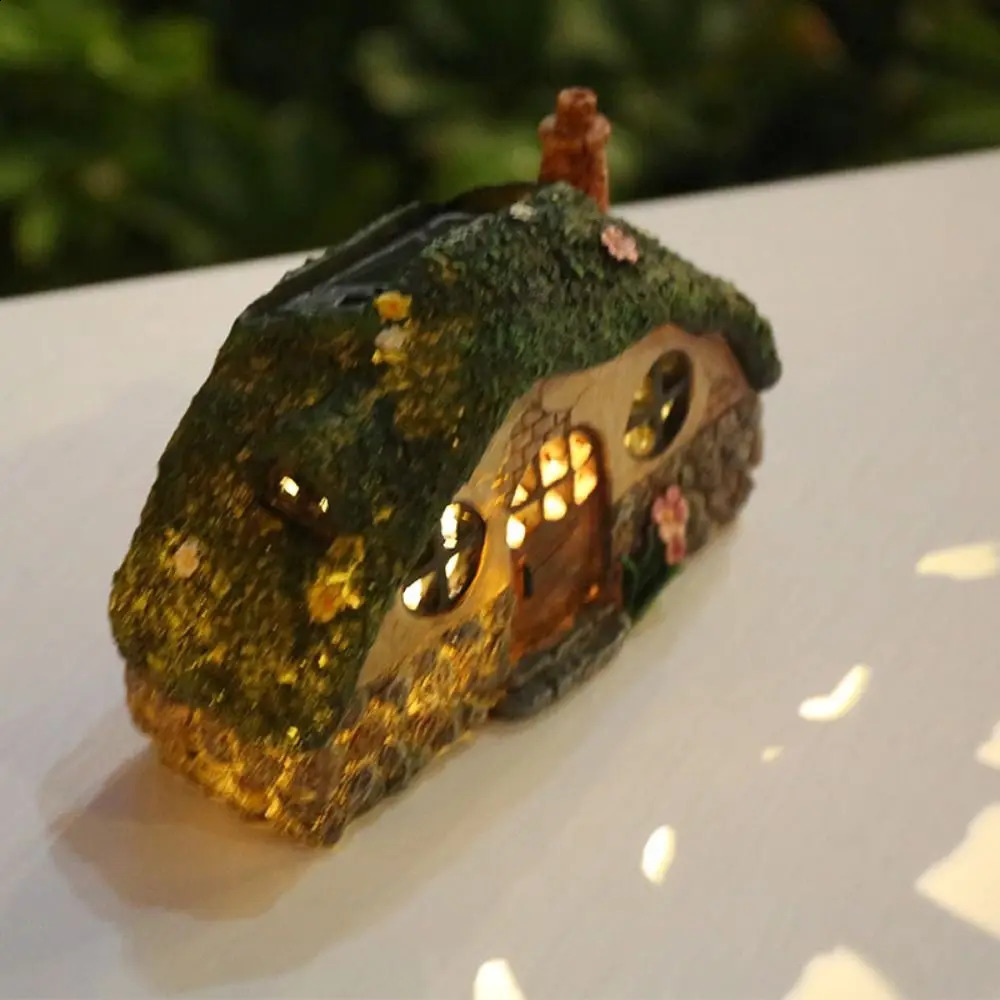 Funny Solar Fairy House Lights Waterproof Resin Fairy House Decorations Lifelike Realistic LED Garden Statue Lights Outdoor 240801