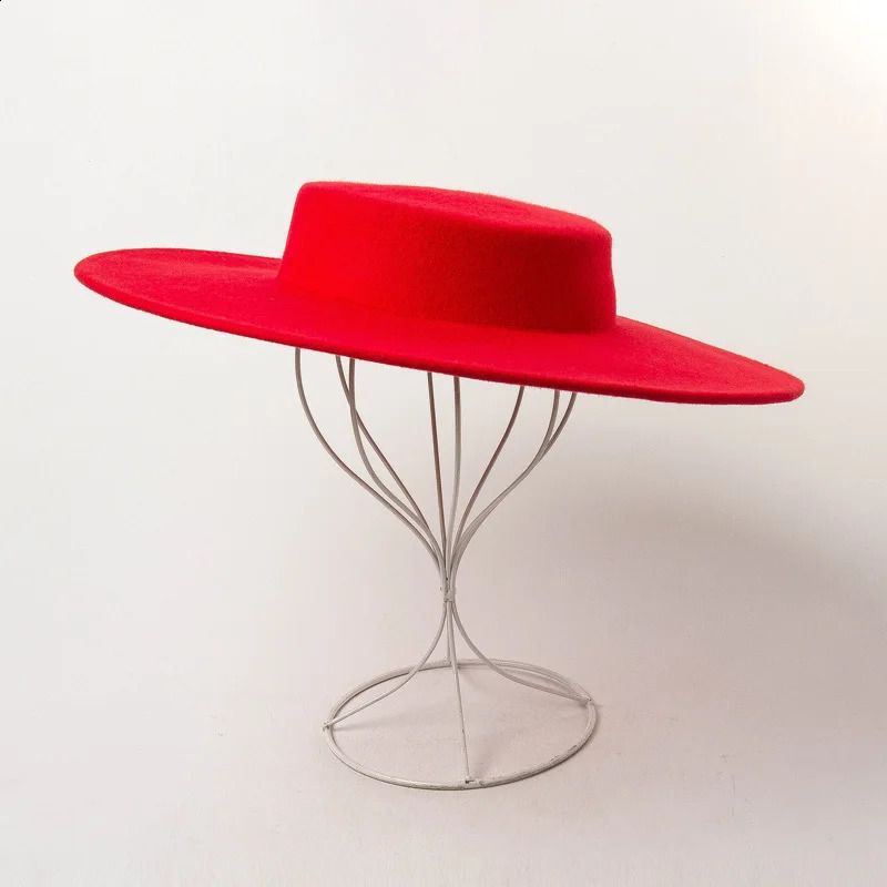European fashion retro light flat top big brim woolen top hat catwalk stage performance modeling felt big brim hat 6 color 241227