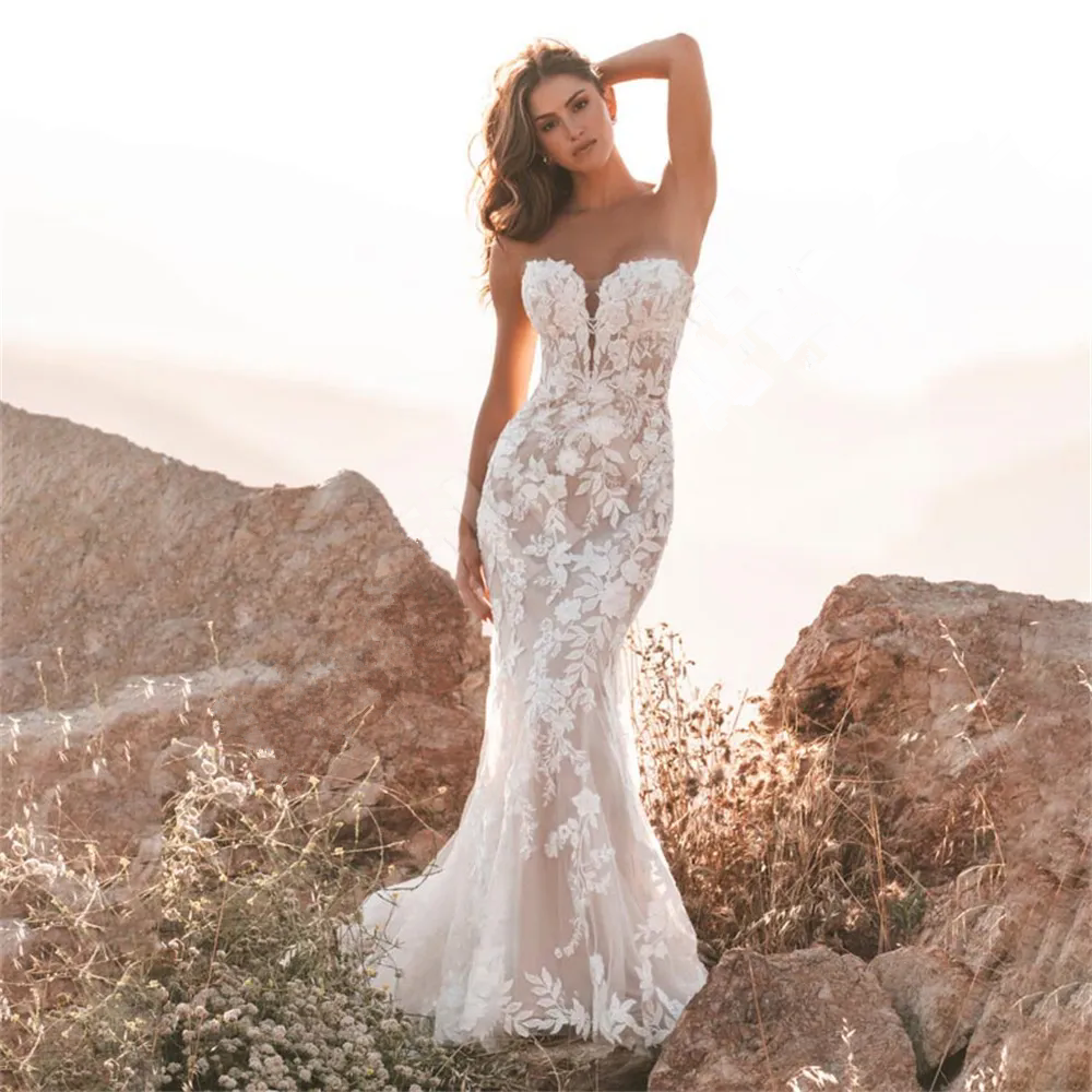 Boho Beach Bridal Gowns Mermaid Wedding Dress Lace Appliques Sexy V-neck Bride Dresses Vestidos De Novia Custom Dress
