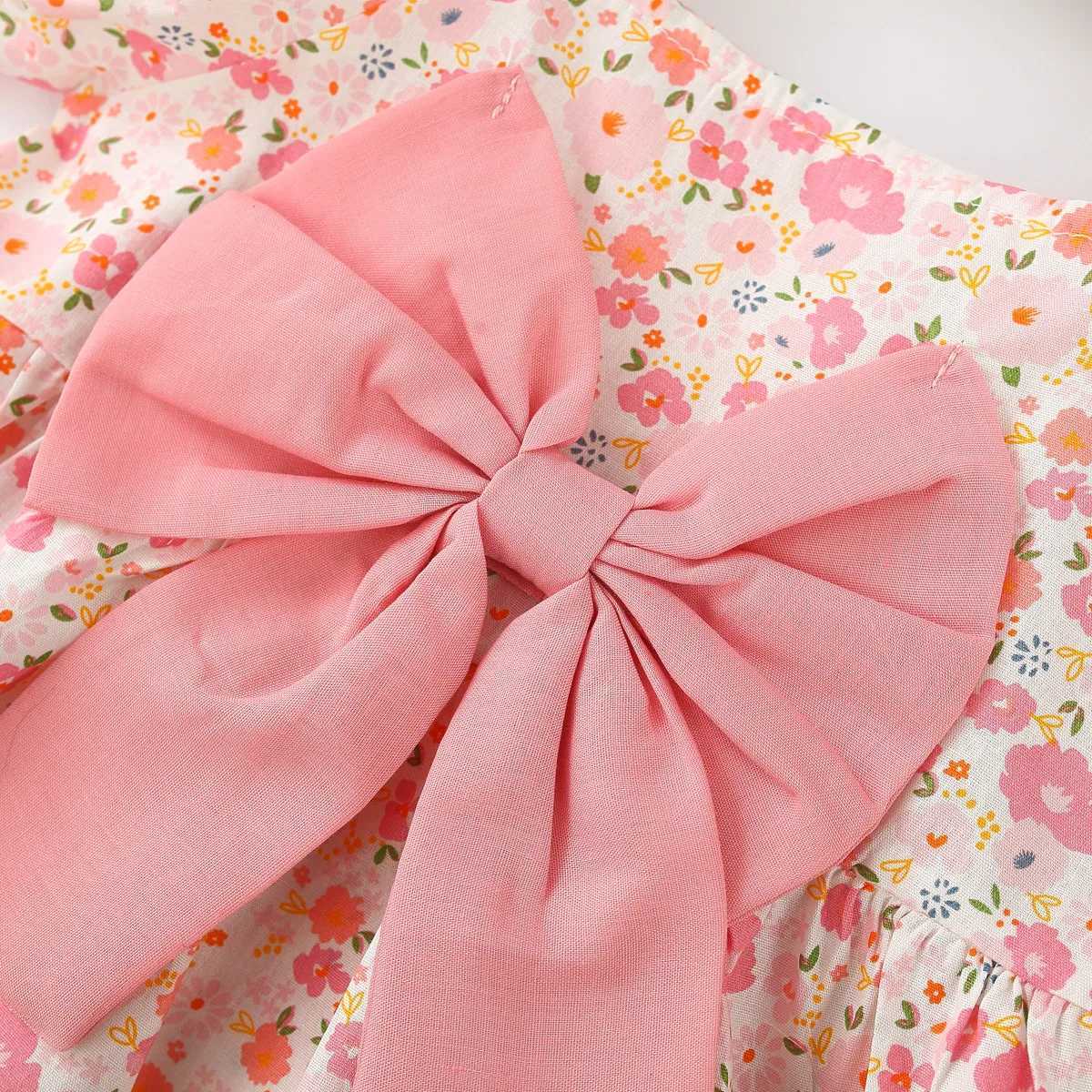 Summer Toddler Baby Dress Pink Flower Princess Dress Puff Sleeves Birthday Dress for Kids Girl X250220